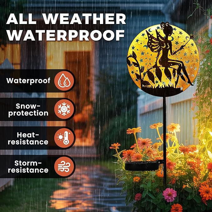 Solar Fairy Garden Lights, Metal Fairy Sculpture Pathway Stakes, Waterproof Outdoor Decorative Lights for Yard Art Patio Garden Porch, Gifts for Women Mom, 1 Pack