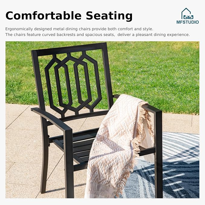 MFSTUDIO Outdoor Dining Set for 6, Metal Patio Table and Chairs Set with Umbrella Hole, 7 Piece Outdoor Patio Furniture Set for Deck Backyard Poolside Garden