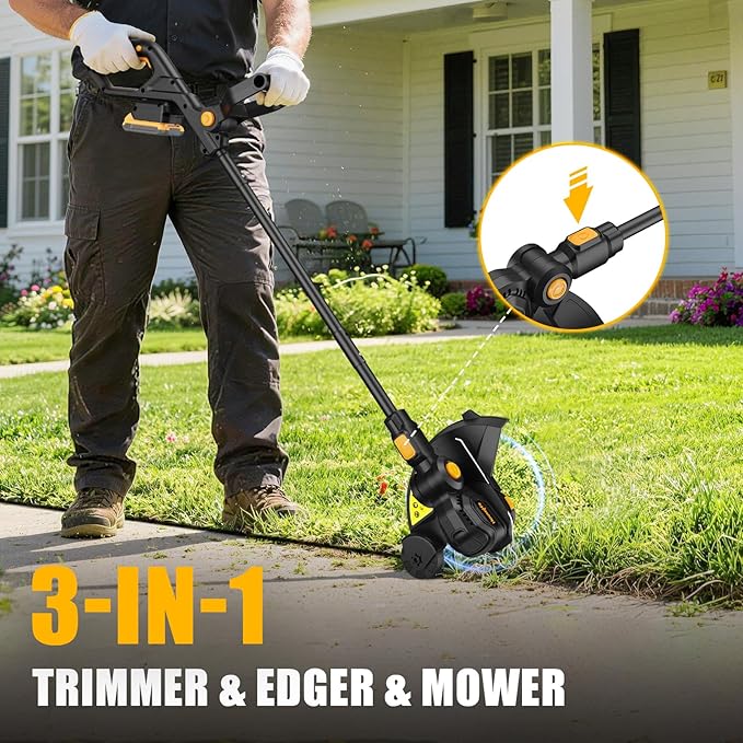 3 in 1 Cordless Weed Eater Compatible with DEWALT 20V MAX Battery,12-Inch String Trimmer Edger & Mini Mower, 8500RPM Auto Feed Weed Wacker w/Adjustable Handle (Tool Only)