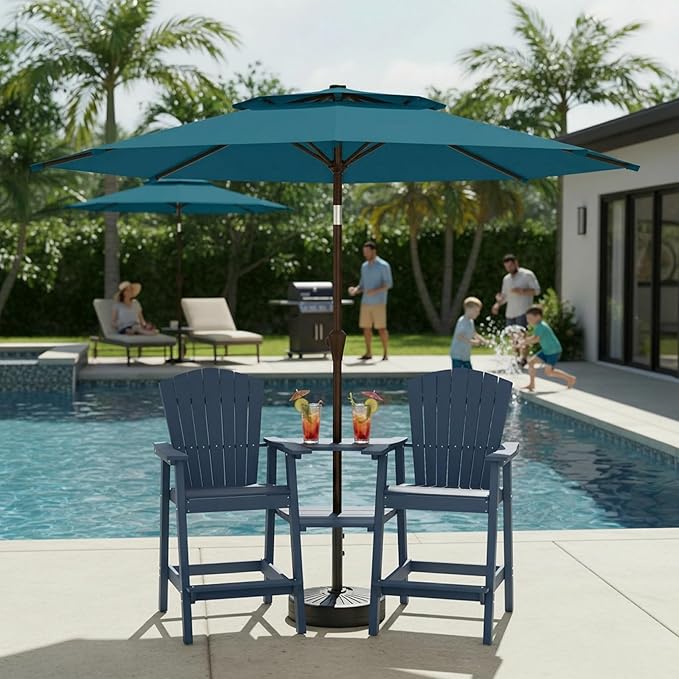 Outdoor Patio Umbrella, 2 Tiers Market Table Umbrella with 8 Sturdy Ribs, Push Button Tilt and Crank, UPF50+ UV Protection for Deck, Pool, Garden and Backyard
