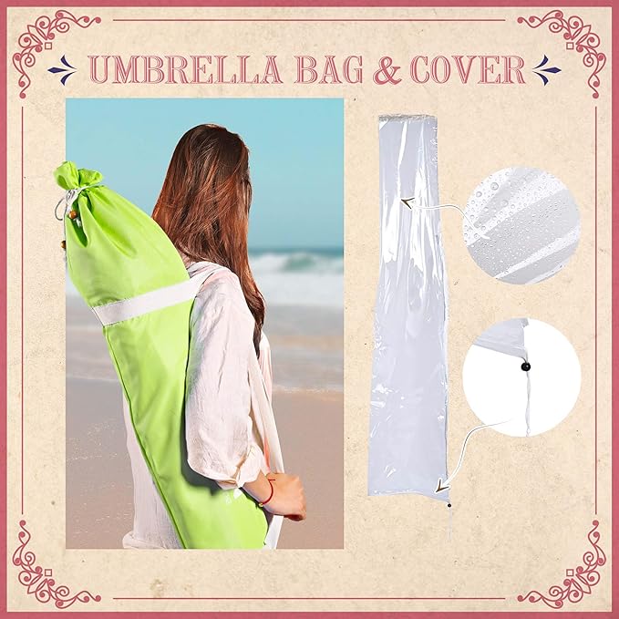 LAGarden Fringe Patio Umbrella with Carry Bag & Cover Vintage Wood for Event Outdoor Garden Yard Wedding Bistro Table