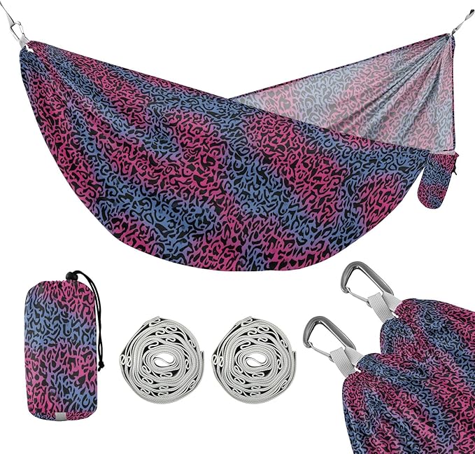 Camping Hammock Outdoor Hammocks for Outside Blue Red Leopard Cheetah Beach Trees Portable Lightweight with Pockets Tree Straps Indoor