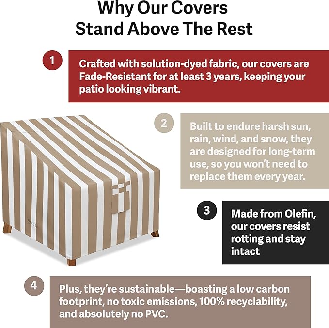Elmara Outdoor Chair Covers – Waterproof, UV Fade-Resistant Patio Chair Covers Made of Heavy Duty Olefin – Durable All Weather Design Keeps Your Patio Furniture Safe (Bronze Stripe)