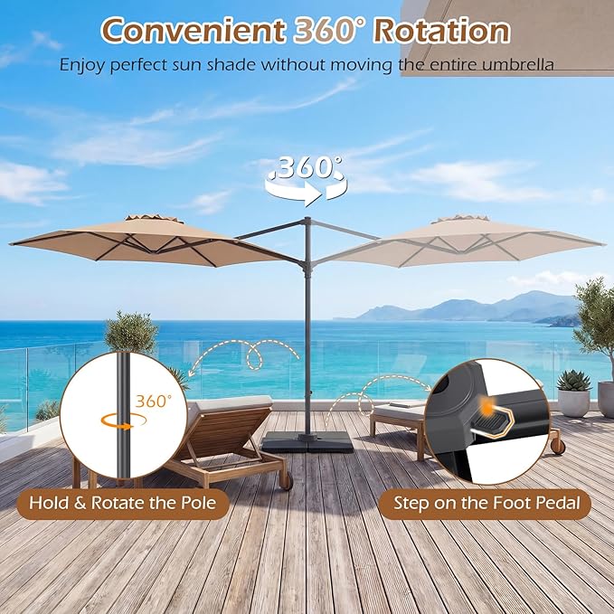 Tangkula 10FT Patio Umbrella, Offset Cantilever Outdoor Umbrella with 360 Degree Rotation, Air Vent, Cross Base for Pool Deck Garden Backyard (Tan)
