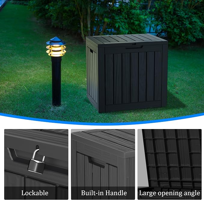 30 Gallon Waterproof Deck Box, Lockable Resin Storage Box for Patio Furniture Cushions Garden Tools and Outdoor Delivery Storage (Black)