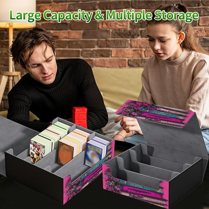 Card Deck Box for MTG, Cards Storage Box Fits 120+ Sleeved, Leather Big Size Strong Magnetic Closing Case for Board Games Magic TCG CCG Baseball Collection Women Man, Pink High Heels