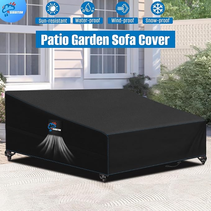 SIRUITON Garden Patio Rattan Daybed Cover Patio Bed Cover 61" W x 48" D x 37" H,Heavy Duty 420D Oxford Waterproof Outdoor Double Sofa/Patio Bed Lounger Covers