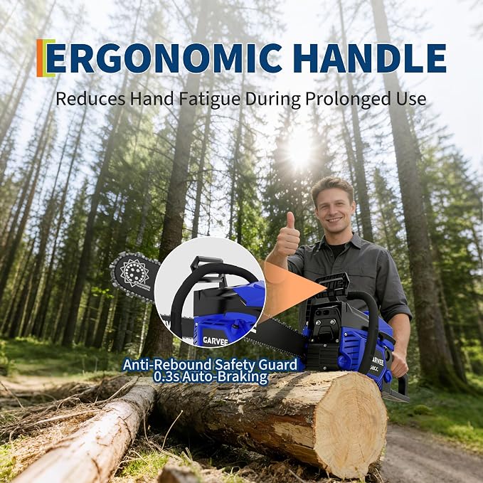 Garvee 58CC Gas Chainsaw, 20 Inch Gas Powered Chain Saw with 2-Stroke Engine, 3-Second Quick Start, Quick Start and Anti-Vibration System for Heavy-Duty Logging, Firewood and Woodworking