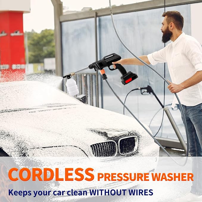 Cordless Portable Washer 1500W, Battery Operated Washer, 60Bar/870 PSI Cordless Washer with 12 Accessories, Lightweight Car Washer Gun for Cars/Floors/Gardens