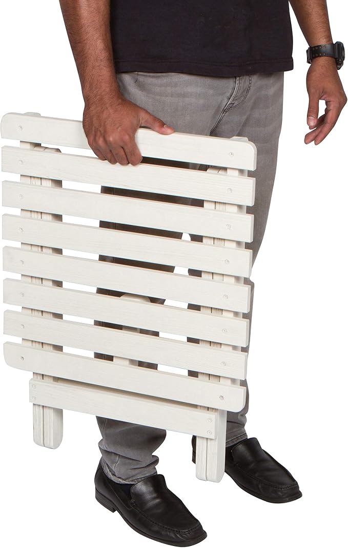 Shine Company Square Wooden Folding Solid Wood Side Table, Outdoor Adirondack Small Patio Table, Eggshell White