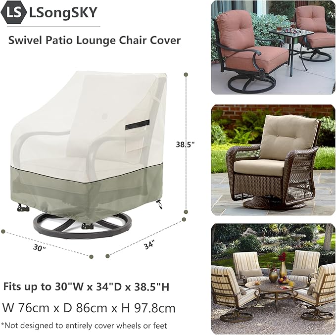 Outdoor Swivel Lounge Chair Cover 2 Pack,Waterproof Heavy Duty Outdoor Chair Covers,Patio Rocking Chair Covers for Outdoor Furniture,(30 W x 34 D x 38.5 H inches),White&Grayish Green