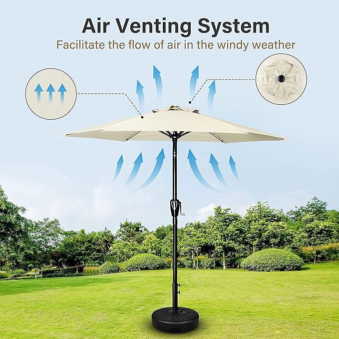 Simple Deluxe 9FT Outdoor Patio Umbrella Table Market Umbrella with Push Button Tilt and Crank and 50lbs Base Stand, for Garden, Lawn, Deck, Backyard, Pool, Creamy White