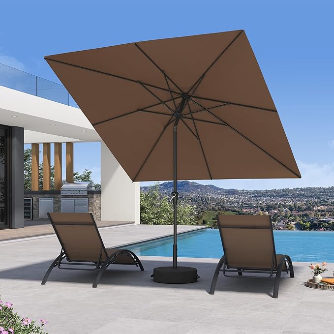 PURPLE LEAF 8' x 8' Square Patio Umbrella Outdoor Table Umbrella Aluminum Frame Market Umbrella with 8 Sturdy Ribs & Tilt for Garden Deck Lawn Pool Taupe