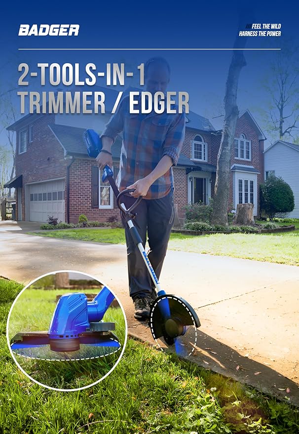 Wild Badger Power 40V Weed Wacker & Leaf Blower, Wheeled Edger Kit Electric with 2Ah Battery & Charger, String Trimmer, Lightweight, Adjustable Telescopic Shaft, Easy to Use and Convert