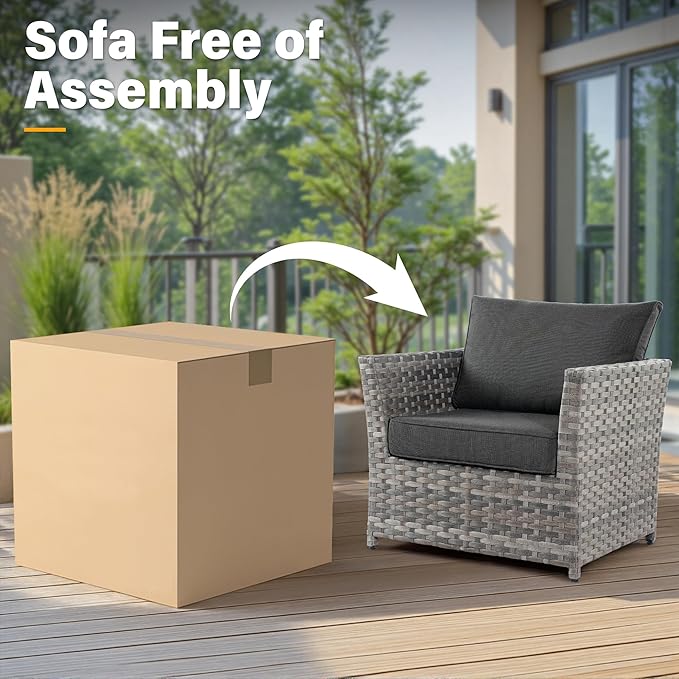 Fully Assembled & Spacious 9-Pc Outdoor Sofa Set, Patio Rattan Conversation Group with Rocking Chair and Tea Table