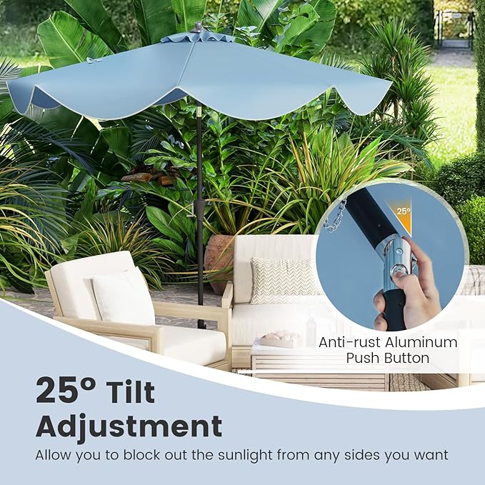 HAPPYGRILL 9 FT Patio Umbrella with Ruffled Edges, Outdoor Table Umbrella with Push Button Tilt, Crank, 8 Ribs, Heavy-Duty Market Sunshade for Yard Garden Pool