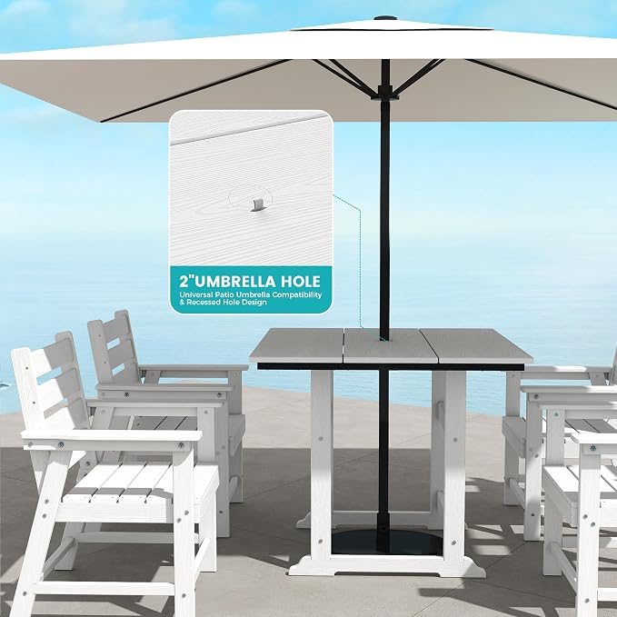 5 Piece Patio Dining Set, HDPE All-Weather Furniture with 4 Chairs & 1 Square Table, for Backyard, Garden, White