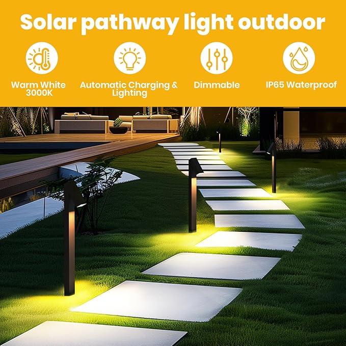 SOTTLOT Solar Pathway Lights, Dimmable Metal Solar Landscape Path Lights IP65, 3000K Solars Walkway Light for Outside, Garden Yard Patio Path Lawn Decor, 2pcs