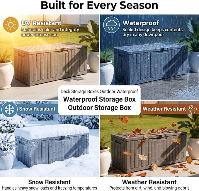 120 Gallon Large Deck Box, Premium Wicker Style Imitation Rattan Waterproof Outdoor Storage for Patio Furniture Cushions, Garden Tools & Pool Accessories, Lockable UV Resistant,120 gal / 450L