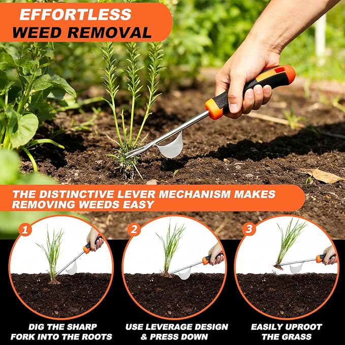 2026 Weed Puller Tool, 3-Piece Garden Weeder Tool Set, Weed Remover Tool, 4-Tine Uprooting Puller & Crevice Weeder, Portable Weeding Artifact for Backyard, Vegetable Garden & Farm