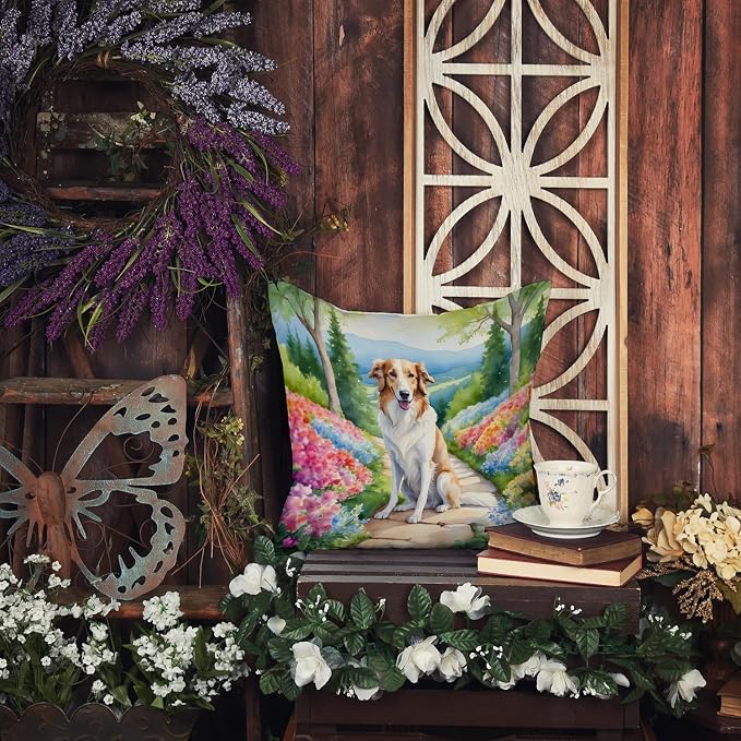 Caroline's Treasures Borzoi Spring Path Throw Pillow Machine Washable, Indoor Outdoor Decorative Pillow for Couch, Bed or Patio, 14Hx14W