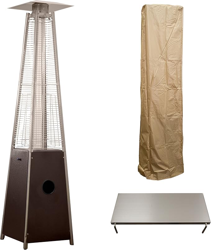 Hiland HLDSO1-GTHG 91-Inch Tall Quartz Glass Tube Heater - Black + Cover and Stainless Steel table
