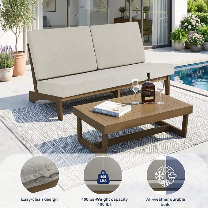 Pia Ricoo 1-Piece Patio Furniture Set, Outdoor Loveseat with 4.5-Inch Thick Cushions, All-Weather Outdoor Sofa for Backyard, Deck, Lawn - Light Camel (Split Back)