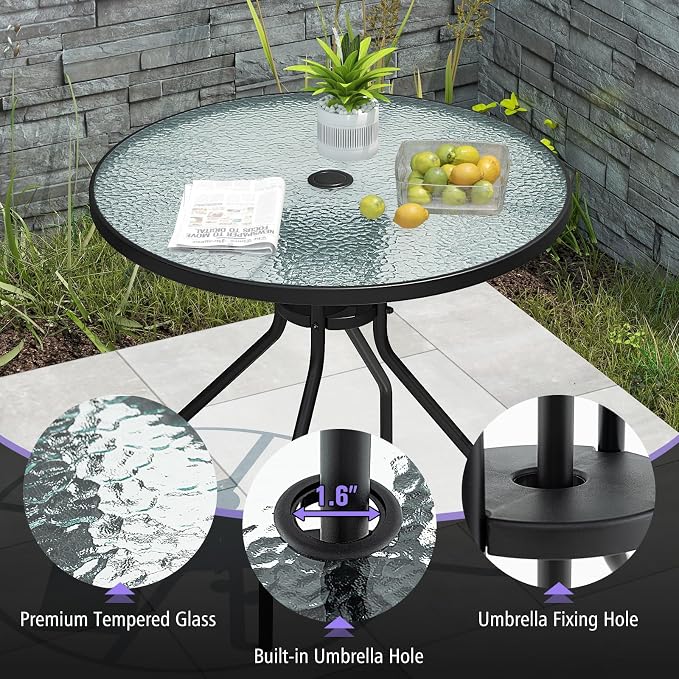 Tangkula 6 Pieces Folding Patio Dining Set, 4 Chairs and 31.5 inches Round Table, Patio Umbrella Included, for Indoor Outdoor Poolside or Balcony