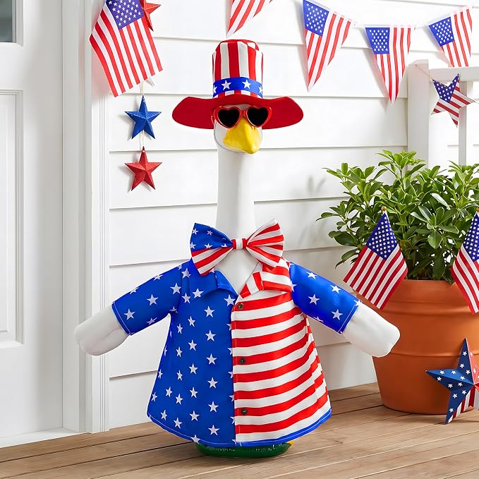 1 Set 4th of July Porch Goose Outfit for 23 Inch Goose Statues | Includes Patriotic 250th Anniversary Goose Clothes for Plastic or Cement Statues and Patio, Yard and Garden Displays