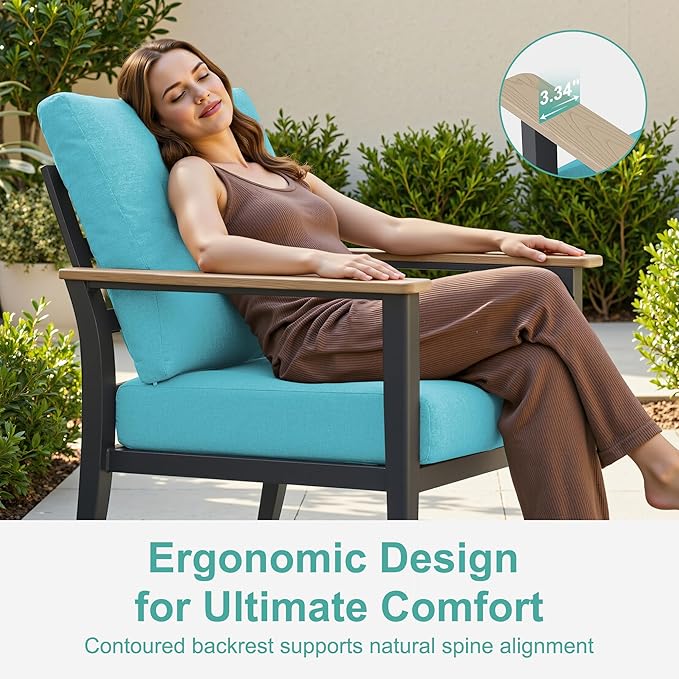 11-Seat Outdoor Patio Furniture Set with Rocking Swivel Chair, Aluminum Sectional Sofa with Ottomans Patio Conversation Set with 55,000 BTU Fire Pit Table & High Backrest, Turquoise
