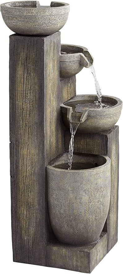 Four Tier 40 1/2" High Large Rustic Indoor Outdoor Decor Faux Stone Floor Fountain with Light LED Waterfall Cascading Standing Water Feature for Outside Garden Patio Yard Backyard - John Timberland
