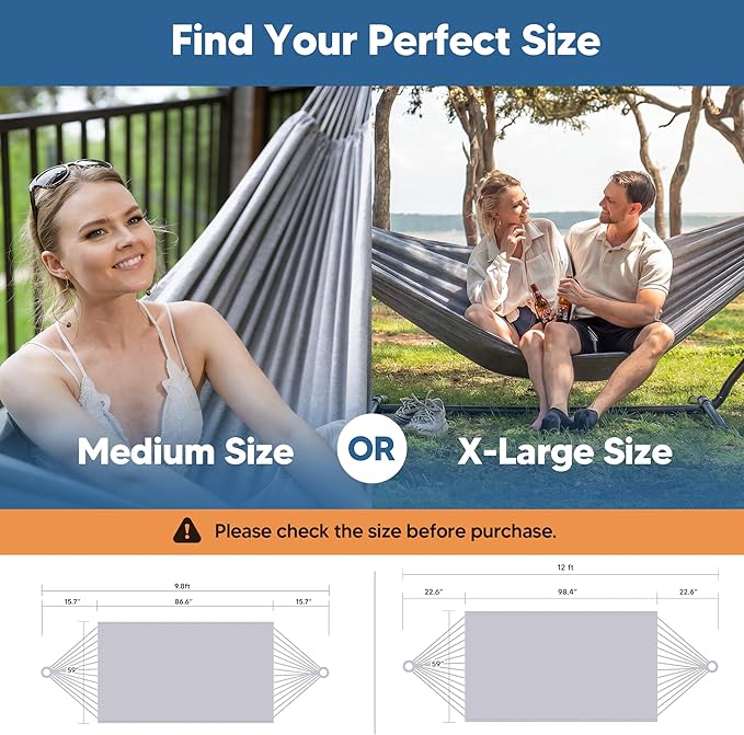 SUNCREAT Tree Hammocks for Outside, Double Hammocks 2 Person Heavy Duty for Trees, Light Gray