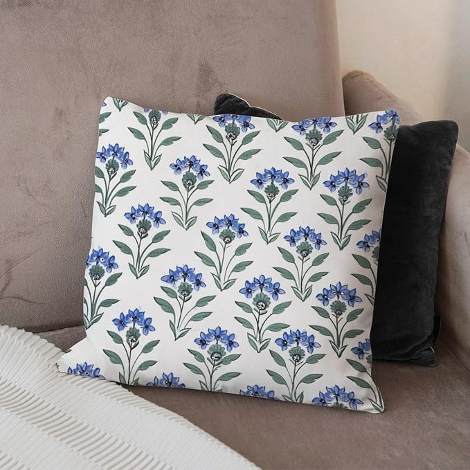 Pillowcase Mughal Flower Pillows Abstract Blue Lotus Floral Pillow Cover Accent Decorative Cushion Covers Home Decor for Patio Garden Couch Tent 16x16 in
