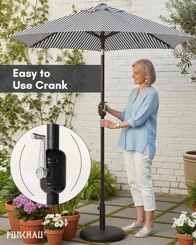 6 Ft Outdoor Patio Umbrella - Outdoor Umbrella for Patio, Pool, Table, Garden, Deck, & Beach - Easy Open/Close Crank and Push Button Tilt Adjustment - Black & White Striped Market Umbrellas