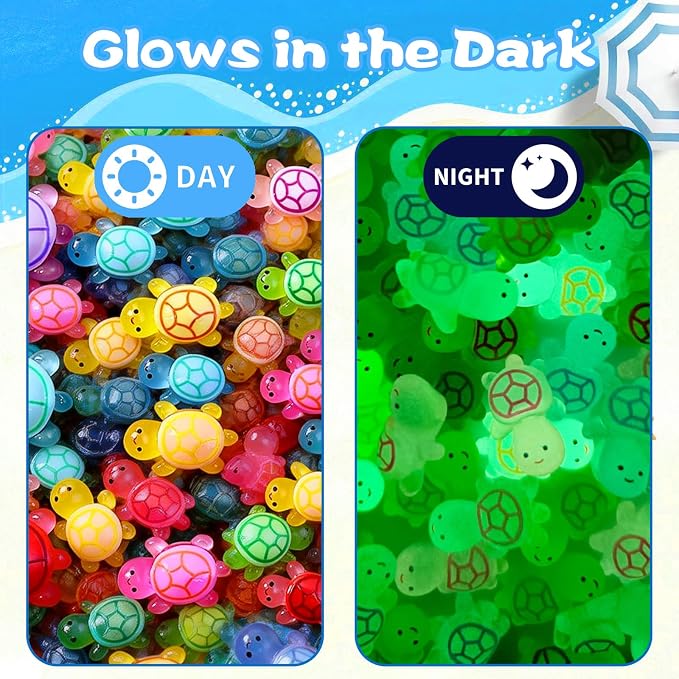 Mini Glow In The Dark Animal Resin Models, Resin Animals Mystery Bags, Individually Wrapped Blind Bags Tiny Animal Figurines, Collectible Mini Animals For Fairy Garden, DIY Crafts (50, Turtle)