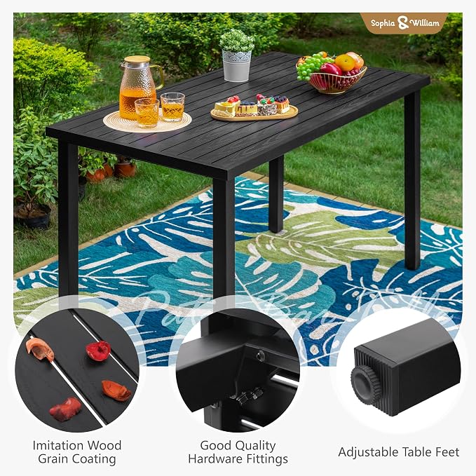 Sophia & William 37" Tall Patio Outdoor Bar Table, Metal Counter Height Dining Table with Wood Grain Tabletop, Adjustable Feet Mats, Rectangular Bistro Table with E-Coating for Porch Yard Lawn