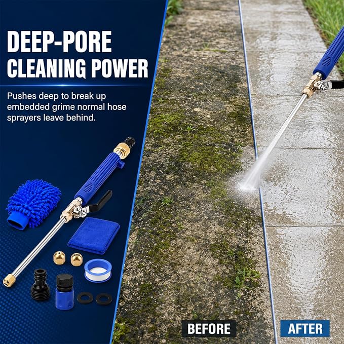 High Pressure Power Washer Wand, 2‑in‑1 Metal Water Jet Nozzle with 2 Spray Tips & Quick Connectors, Heavy Duty Hose Sprayer for Car Patio Deck Outdoor Cleaning