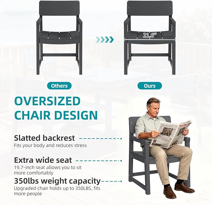 JAMFLY 5 Piece Outdoor Dining Set, All Weather Patio Table and Chairs for Backyard Garden Deck Lawn Pool, Sturdy All Weather Outdoor Furniture Set, Grey