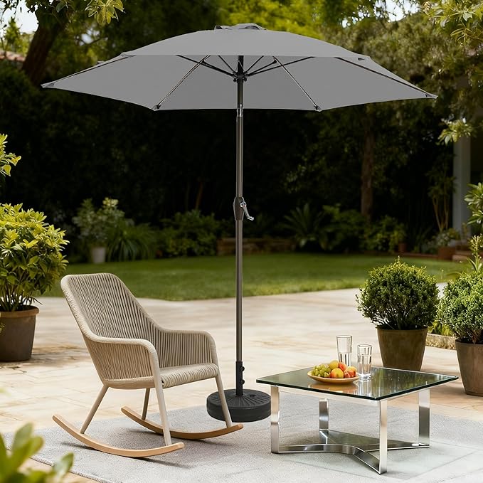 7.5FT Large Outdoor Patio Umbrella with Crank & Tilt - Durable Market Umbrella for Outdoor Patio with 6 Fiberglass Ribs for Poolside,Deck,Yard,Garden