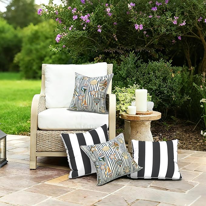 LVTXIII Outdoor Throw Pillows 20x20 Patio Waterproof Square Pillows with Piping Fade Resistant Accent Pillow for Spring Summer Garden Decoration, Set of 2, Crayon Shells