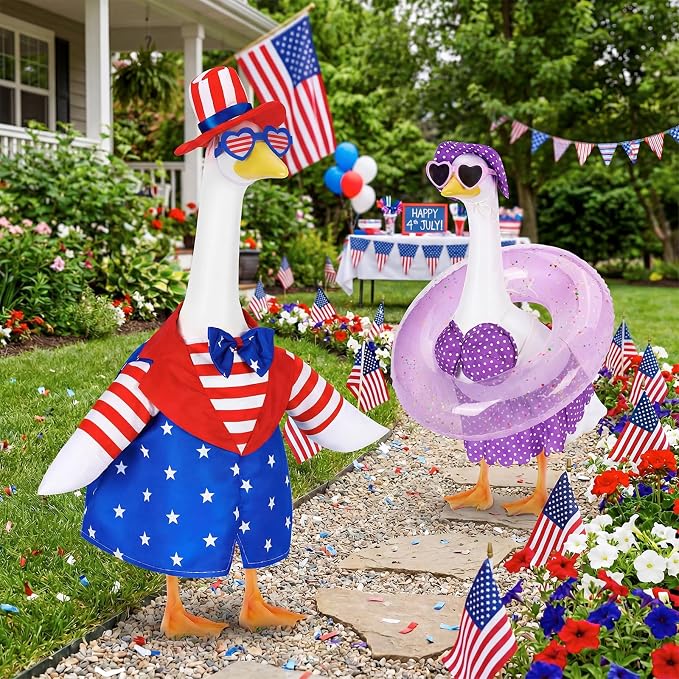 2 Set Porch Goose Outfits Summer Bikini Outfit with Swim Ring | Goose Clothes Fits 23" Cement ,Concrete or Plastic Lawn Goose Statues, Funny Outdoor Yard Garden Patio Decor