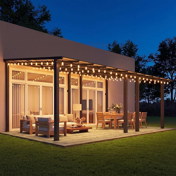 Aoxun 22' x 10' Pergola for Patio, Gazebo with Sloped Roof, Grill Pergola Large Wall-Mounted Heavy Duty Awnings, for Backyard, Deck, Patio