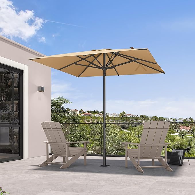 PURPLE LEAF 8' x 8' Square Semi-Auto Outdoor Patio Umbrella Aluminium Market Umbrella Table Sun Umbrella with 1.89" Rod and 8 Sturdy Ribs for Deck Lawn Pool Garden, Beige