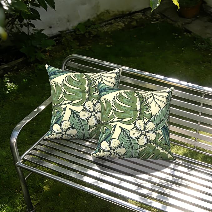 Outdoor Throw Pillow Covers 18x18 Inch, Decorative Pillow Covers for Patio Furniture, Tropical Paradise Modern Cushion Cases for Garden Couch Home Sofa, Pack of 2