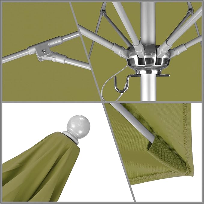 California Umbrella 9' Round Aluminum/Fiberglass Umbrella, Push Open, Silver Pole, Olefin Kiwi Fabric