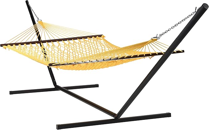 Rope Hammock and Tri Beam Stand (Yellow Hammock and Black Stand)