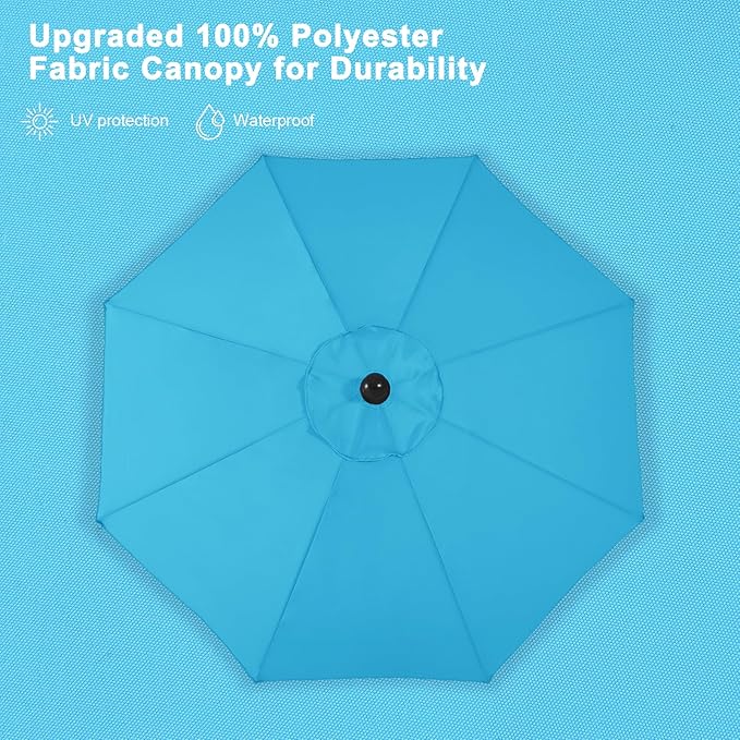 ABCCANOPY 10FT Patio Umbrella - Outdoor Waterproof Table Umbrella with Push Button Tilt and Crank, 8 Ribs UV Protection Pool Umbrella for Garden, Lawn, Deck & Backyard (Turquoise)