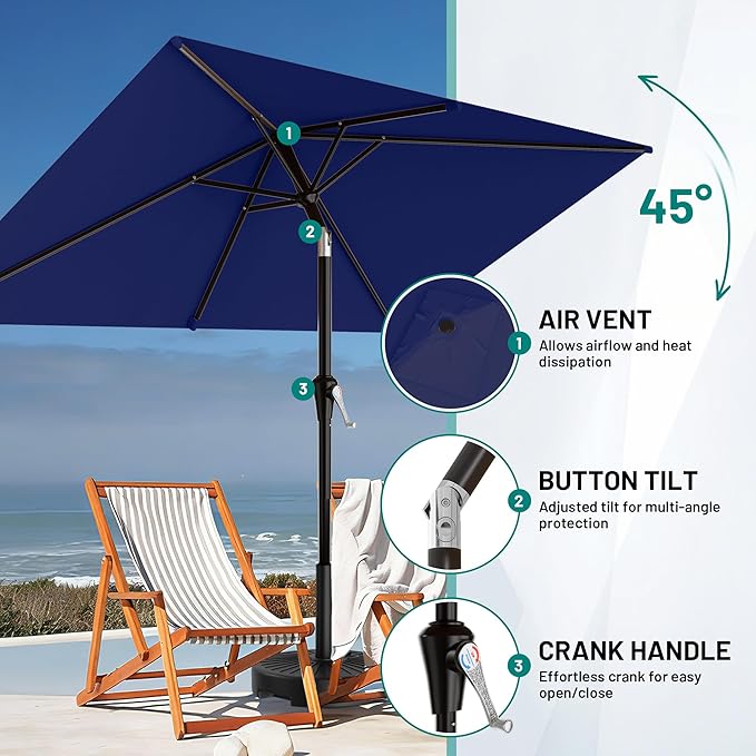 AreShark 6.5' x 10' Rectangular Patio Umbrellas for Outdoor, Outdoor Table Umbrella, Large Outdoor Patio Umbrellas with 6 Sturdy Ribs for Pool, Garden, Deck & Market (Navy)