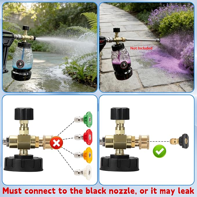 Tool Daily Chemical Injector for Pressure Washer, Adjustable Chemical Injector Bottle with Straw, Black Soap Nozzle, 1/4” Quick Connect, 3600 PSI