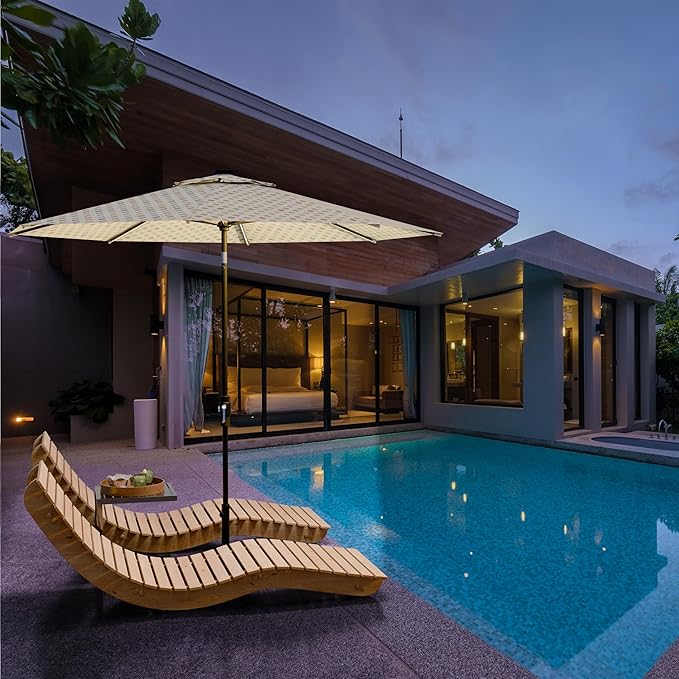 Midtown Umbrellas Led Swilt Sunbrella Umbrella, 8 Foot Patio Umbrella In Sunbrella Infused Gem Acrylic Fabric - Deck Patio Umbrella, Backyard Umbrella, Garden Umbrella & Pool Umbrella - Black Pole